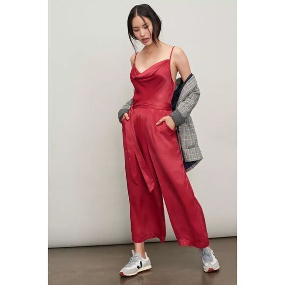 ANTHROPOLOGIE NWT Red Alizia Cowl Neck Jumpsuit SMALL - Picture 1 of 4